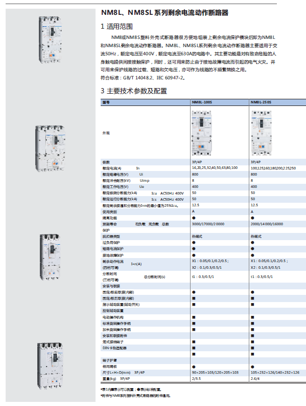 NM8L、NM8SL系列剩余電流動作斷路器選型